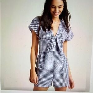 Hutch Navy and White Gingham Tie-Front Romper Sz Large